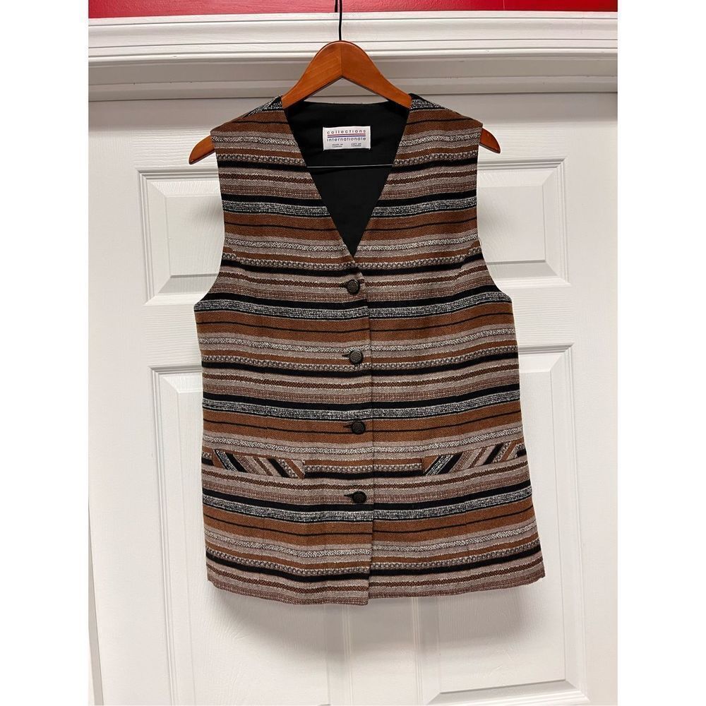 Vintage Collections Internationale Brown Long Striped Vest sz 10Tall